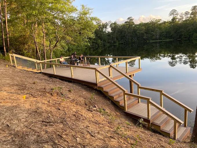 Wood stairs and walkway down to the water