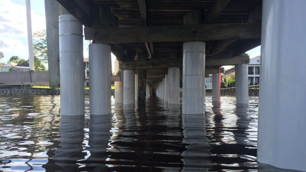 The same pilings after SnapJacket protection