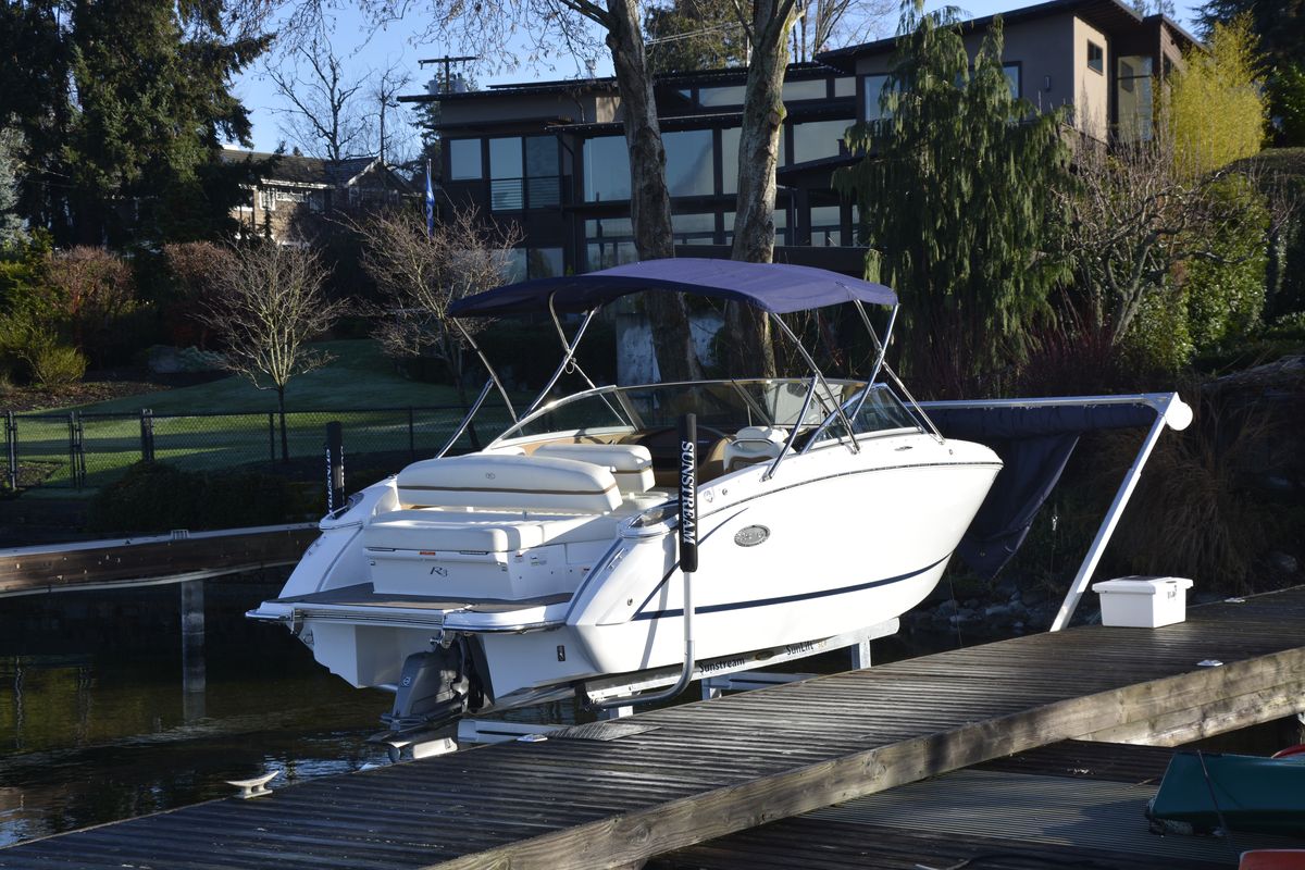 SwiftShield with the cover folded back and the boat uncovered